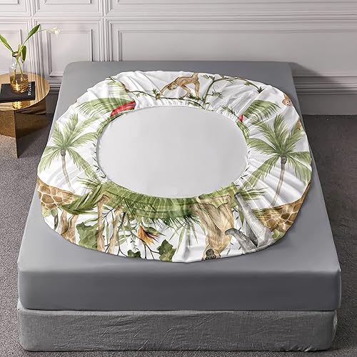 Miniatura 5 de Juego de sábanas de animales salvajes para niños, tamaño matrimonial, con bolsillo profundo de 16 pulgadas, diseño de jirafa, elefante, mono, juego