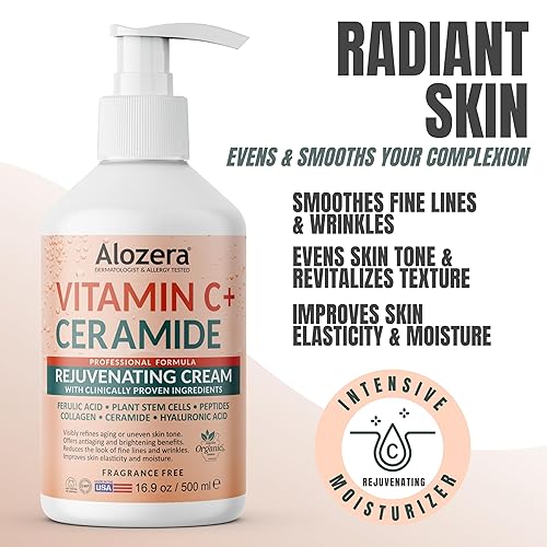 Miniatura 2 de Alozera Loción corporal de vitamina C con ceramidas y células madre, crema corporal hidratante antienvejecimiento para un tono de piel notablemente