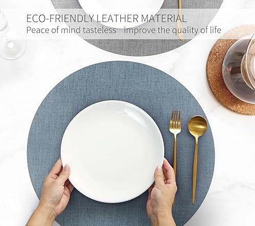 Miniatura 9 de RENMTURE Mantel individual de cuero artificial, doble cara con doble color, textura de tela de imitación, a prueba de aceite, resistente a las