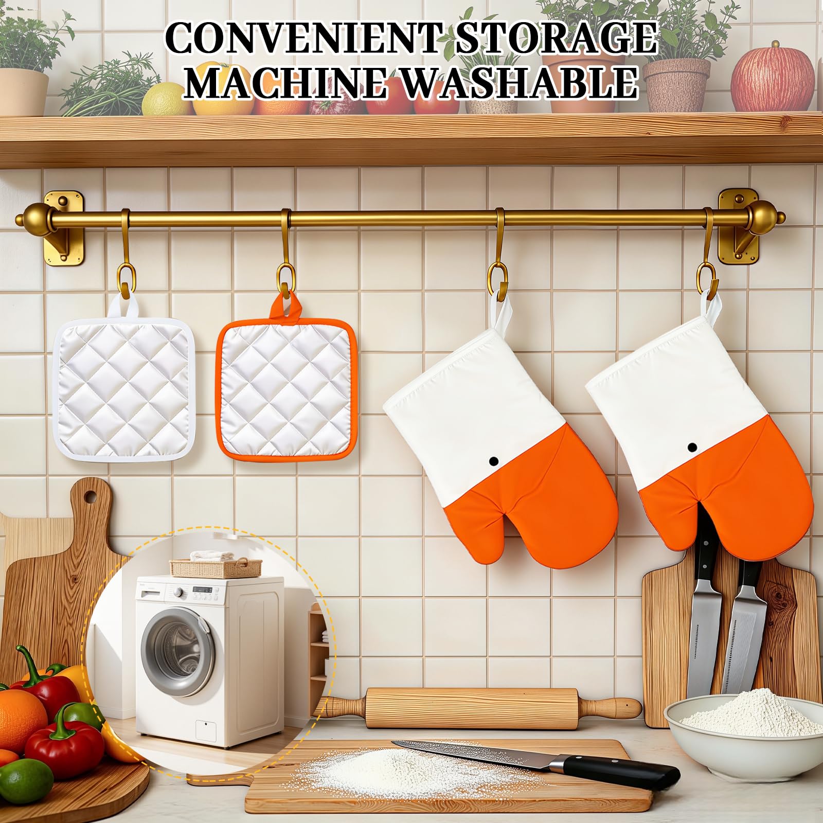 Goose Ofenhandschuhe und Topflappen, 4-teiliges Set, hitzebeständige Küchenhandschuhe, lustige Tier-Ofenhandschuhe, recycelte Baumwollfüllung, Silikon, rutschfeste Handschuhe zum Kochen, Backen