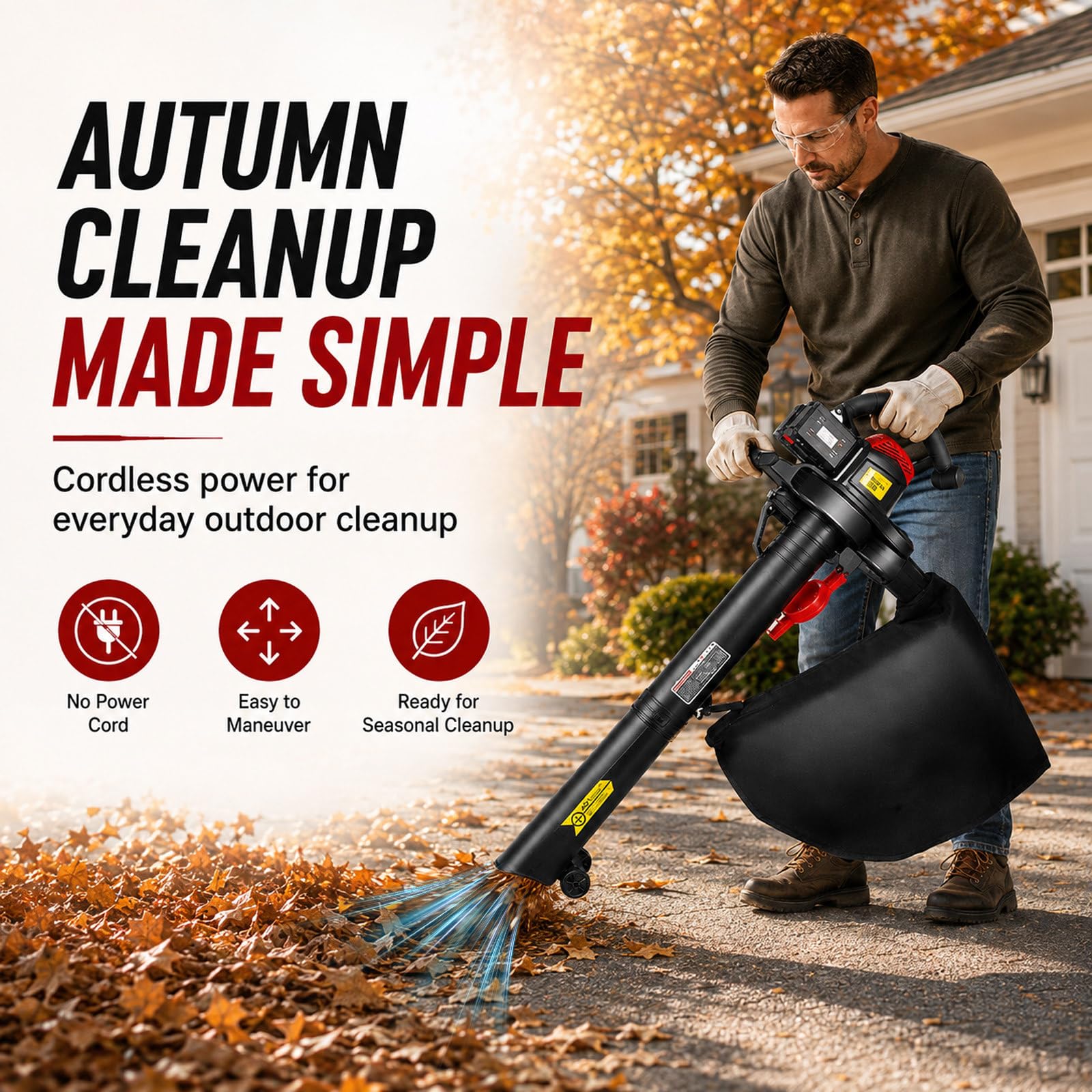 Aspirateur Souffleur Broyeur de Feuilles 3-en-1 2-Bat