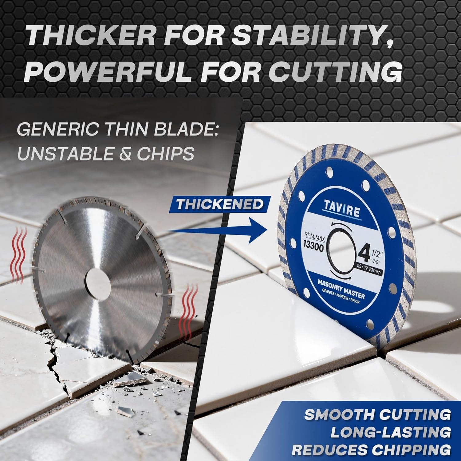 4.5" Diamond Saw Blades for Angle Grinder, 3Pcs Tile Saw Blades for Masonry Concrete Porcelain Tile Ceramic Tile Granite Marble Brick Asphalt, 4-1/2" inch Cutting Wheel, Cutting Blade Disc