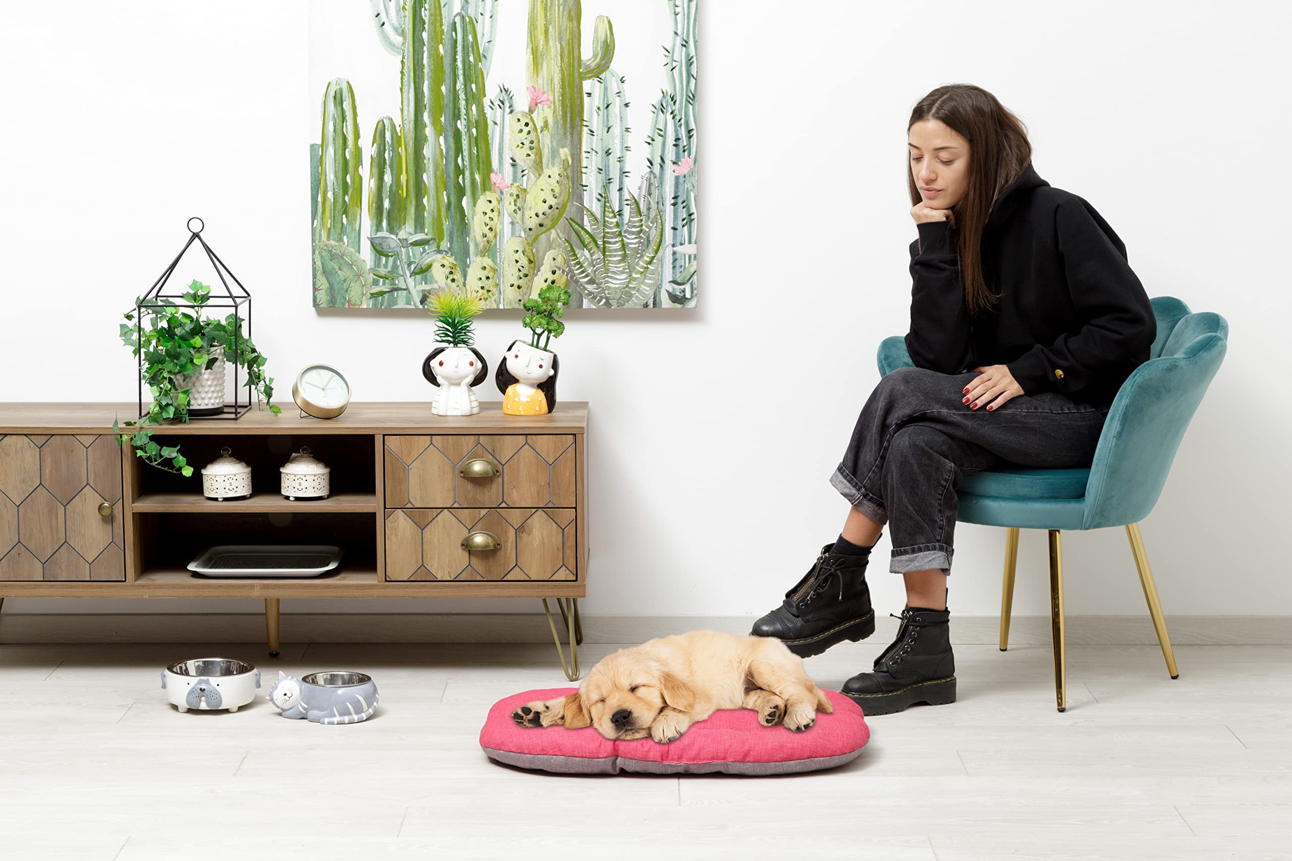 Baroni Home Cuscino Ovale per Cani e Gatti Tessuto Taglia, Imbottito con Morbido Foam, Utilizzabile su Entrambi i Lati (47x70x8 cm, Grigio e Bordeaux)