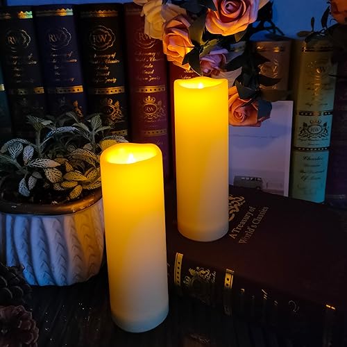 Miniatura 3 de Paquete de 2 velas de pilar sin llama para exteriores con control remoto y temporizador, funciona con pilas, impermeables, juego de velas LED