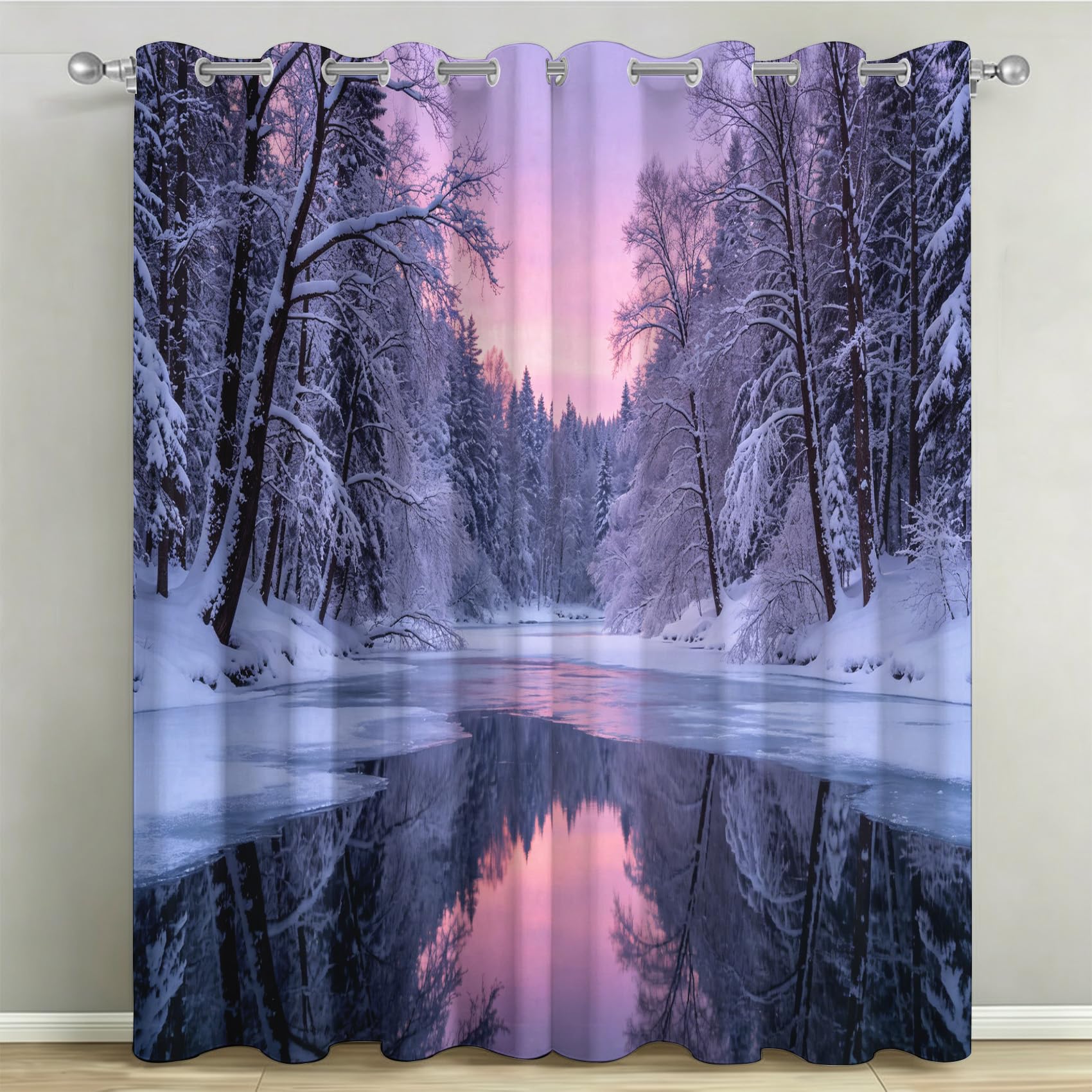 Rideaux Occultants à Oeillets 110x215 cm | Grand Rideau Imprimé 3D Opaque et Isloant Thermique Fenêtre