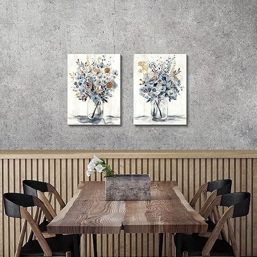 Miniatura 8 de Lienzo de pintura floral para pared, ramo de flores abstractas en botella de vidrio, impresión de imagen para comedor (18 x 24 x 2 pulgadas x 2