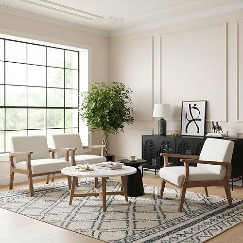 Miniatura 5 de Silla decorativa moderna de mediados de siglo, sillón tapizado de lino para sala de estar con marco de madera, silla de granja, silla de esquina