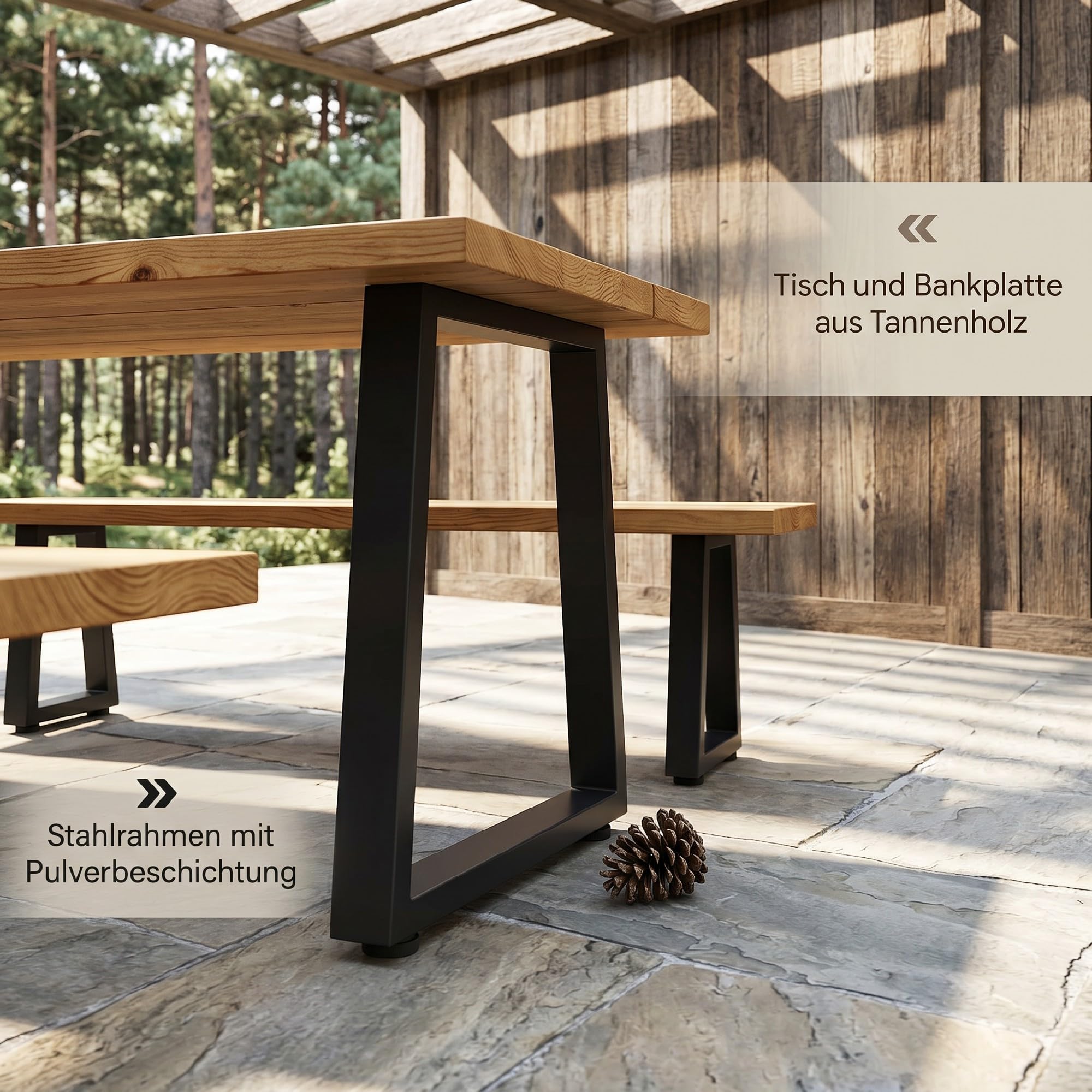 Outsunny Sitzgruppe 3-teilig Holz Essgruppe für 6 Personen mit Esstisch und 2 Bänken Schirmloch Esszimmergruppe Holztisch Küchentisch-Set Gartenmöbel für Balkon Terrasse Naturholz