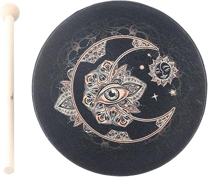 Wood Shaman Drums, Shaman Alchemys Moon Drum Sound Healing Tool, Hand Designed Shaman Drum with Drum Stick, Sound Healer Shaman Drum for Spiritual Music,Meditation Black