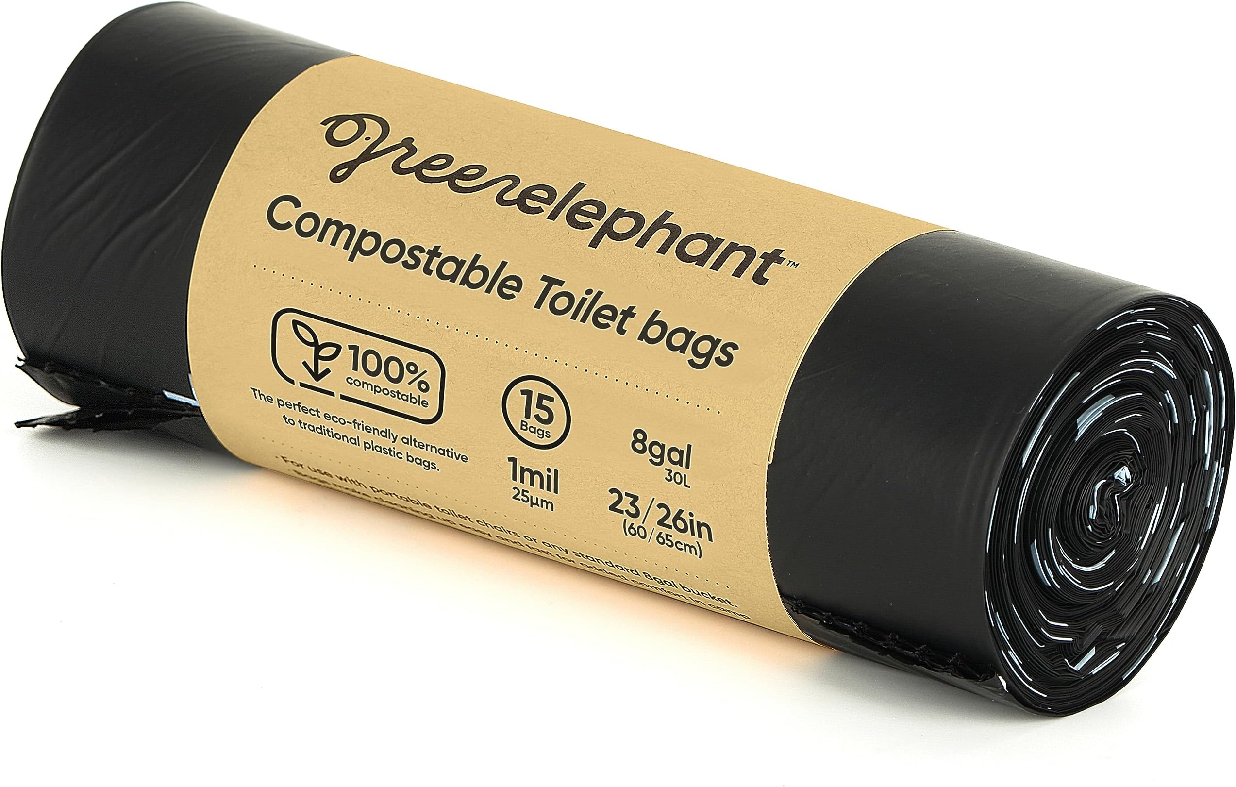 Green Elephant Portable Toilet Bags - 15 Count, Compost Certified, Ok Compost, Camp & Portaloo Toilet Liners (1 Pack)