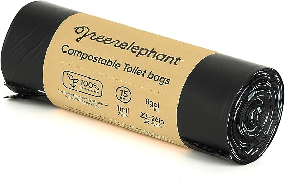 Green Elephant Portable Waste Bags Camping Potty Liners, Biodegradable Sanitary Bags for 5 Gallon Bucket, Outdoor Use, 15 Count, 8 Gal 1 Pack
