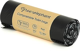 Green Elephant Portable Waste Bags – Camping Potty Liners, Biodegradable Sanitary Bags for 5 Gallon Bucket, Outdoor Use, 15 Count, 8 Gal (1 Pack)