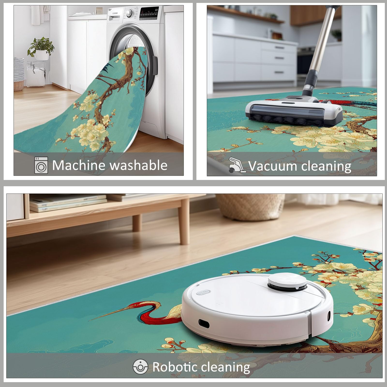 Alfombra antideslizante con diseño de pájaros voladores y flores de ciruelo, 160 x 230 cm, estilo chino, alfombra para dormitorio de niños y niñas, alfombra de suelo para sala de estar, dormitorio