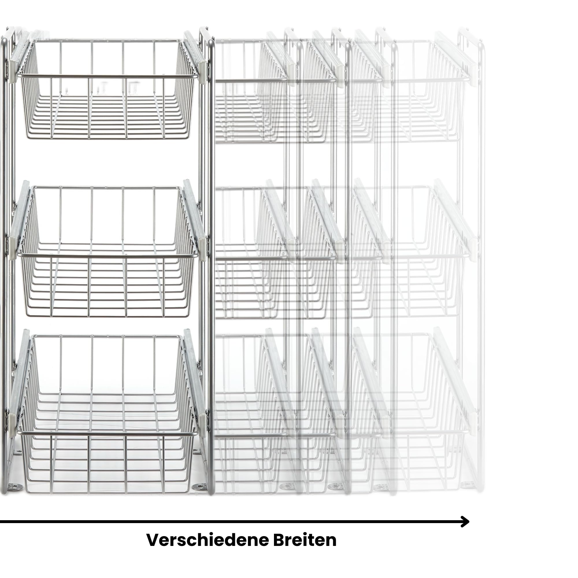 Teleskopschublade für 30cm Schrank – Premium Schrankauszug Küche zum Nachrüsten – Einfache Montage – Stabil & Langlebig –Korb Kombisystem, 3 etagig