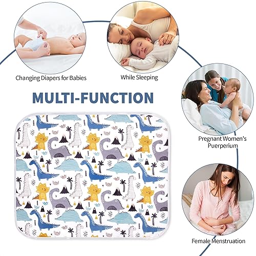 Miniatura 5 de Cambiador de pañales para bebé, tapete de cambio de dinosaurio, 3 capas, impermeable, plegable, absorbente, para mujeres, almohadillas reutilizables