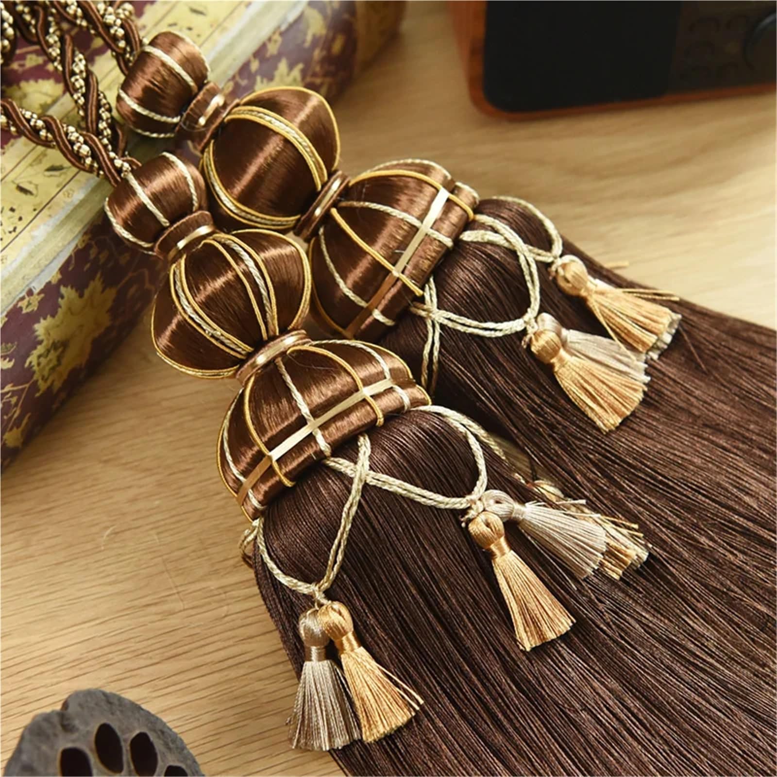 Podwiązki do zasłon, Gobelin do zasłon, frędzle, wiązania, liny paska, kule, ozdoby, klamry(Color 6,2 pcs)
