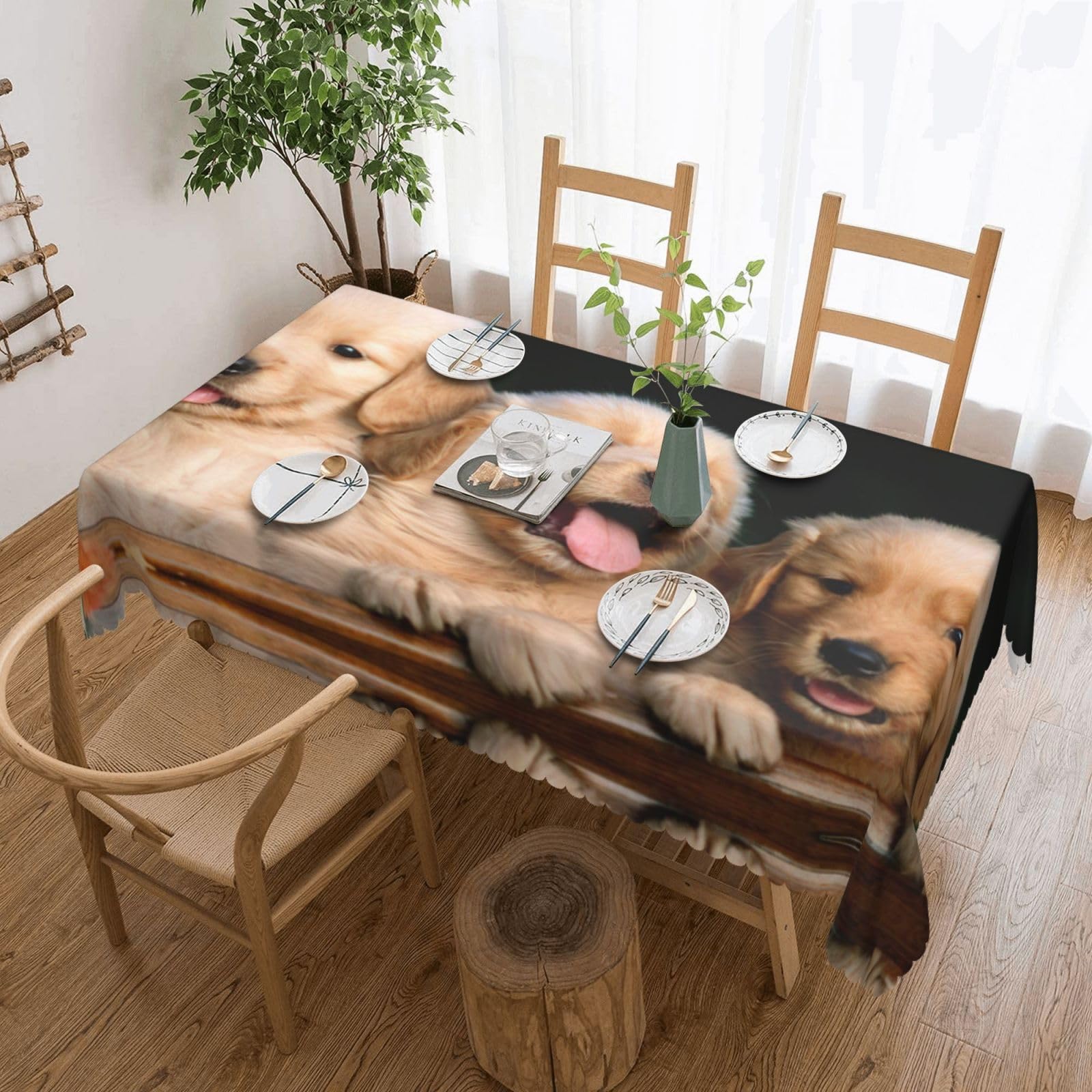 Nappe Golden Retriever lavable 137x182 cuisine salle à manger fête