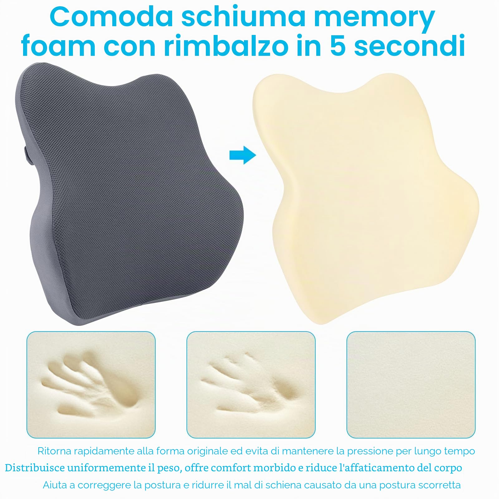 Farerkass Cuscino Lombare Ergonomico, Supporto Lombare in Memory Foam, Cuscino Schiena, Cuscino Lombare Sedia con Maglia per Casa, Auto, Ufficio, Carrozzina, Viaggi (Grigio Chiaro)