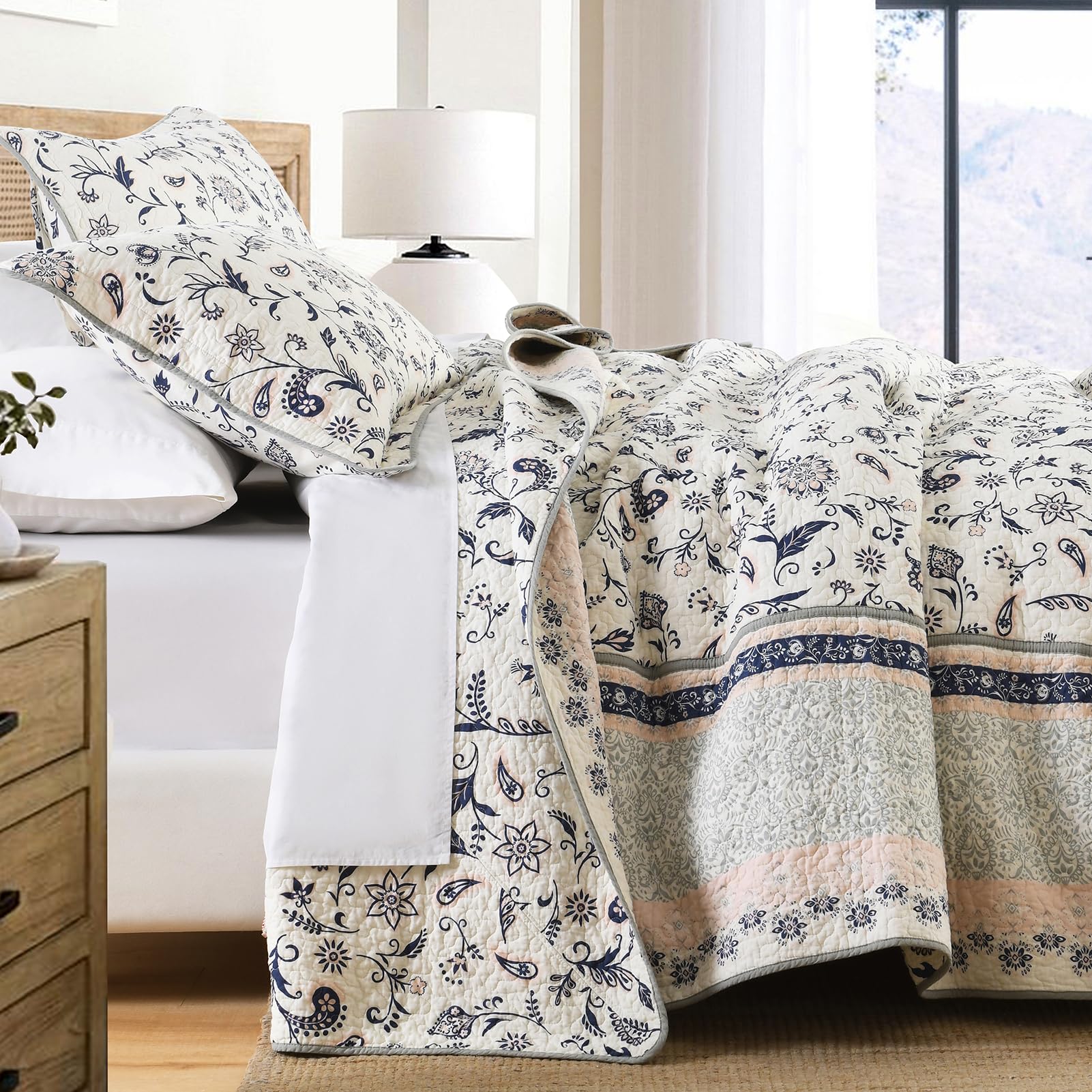 Copriletto California King In Cotone 100% - Motivo Botanico Reversibile