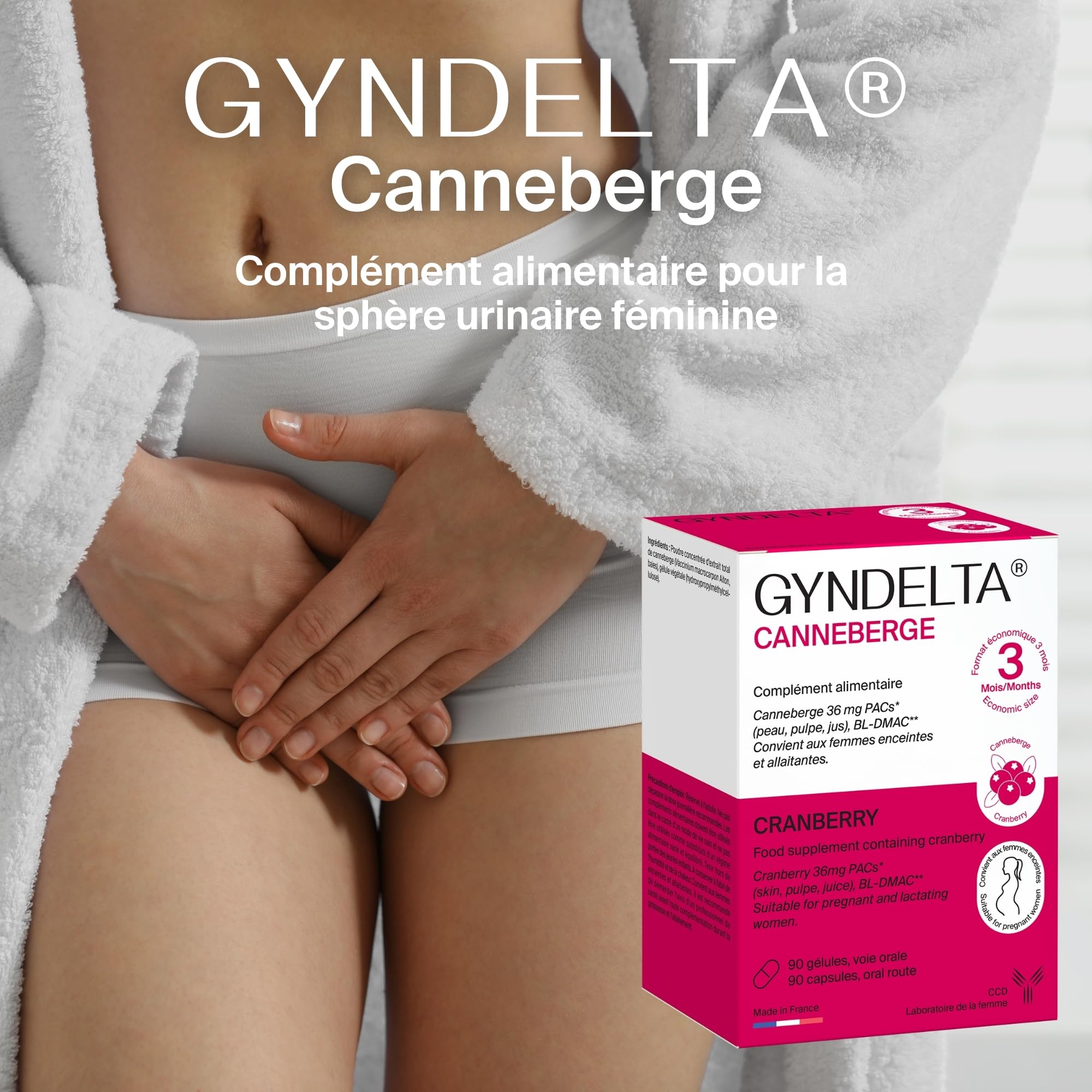 Gyndelta 36 mg Canneberge | Sphère urinaire féminine | Extrait total de cranberry dosé en PACs | 90 gélules végétales | Cure de 3 mois | Sans OGM | Fabriqué en France | Laboratoire CCD