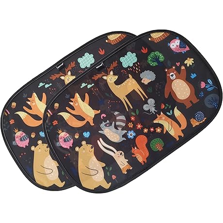 Enovoe Animal Friends Cartoon Car Sun Shades for Baby: 2-Pack 21"x14"