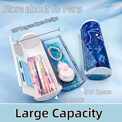 Miniatura 5 de NBX NewmeBox Estuche multifuncional con arenas movedizas, calculadora, espejo, bolsa transparente para bolígrafos, lindo organizador de escritorio,