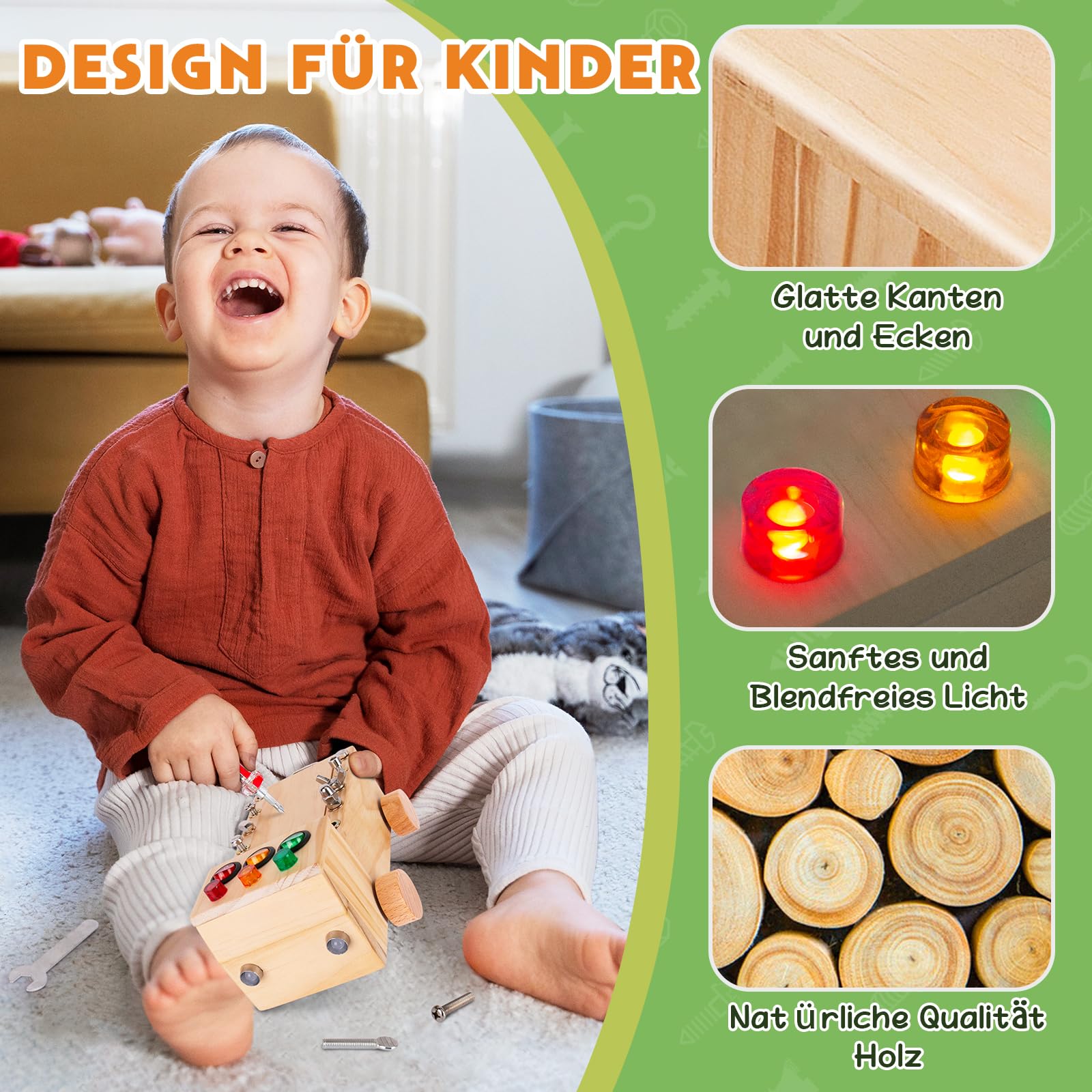 Montessori Schraubendreher Brett, Montessori Spielzeug ab 2-6 Jahre, Montessori Busy Board, Holzspielzeug Motorikspielzeug, Lernspielzeug für Babys Kleinkinder Jungen Mädchen