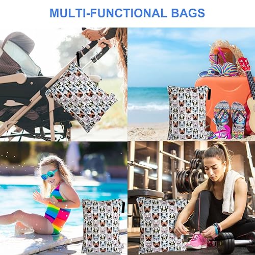 Miniatura 4 de FLOCK THREE Bolsa de pañales lavable y reutilizable, resistente al agua, bolsa de natación, bolsa de yoga, gimnasio, 12.6 x 16.5 pulgadas, Colorful