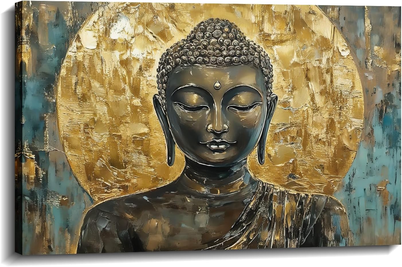 Buddha Canvas Wall Art Zen Wall Decor Blue Buddha Pictures Religious Painting Vintage Prints Meditation Art for Yoga Spa Spiritual Room Bathroom Home Decor Framed - 16.00"x24.00"