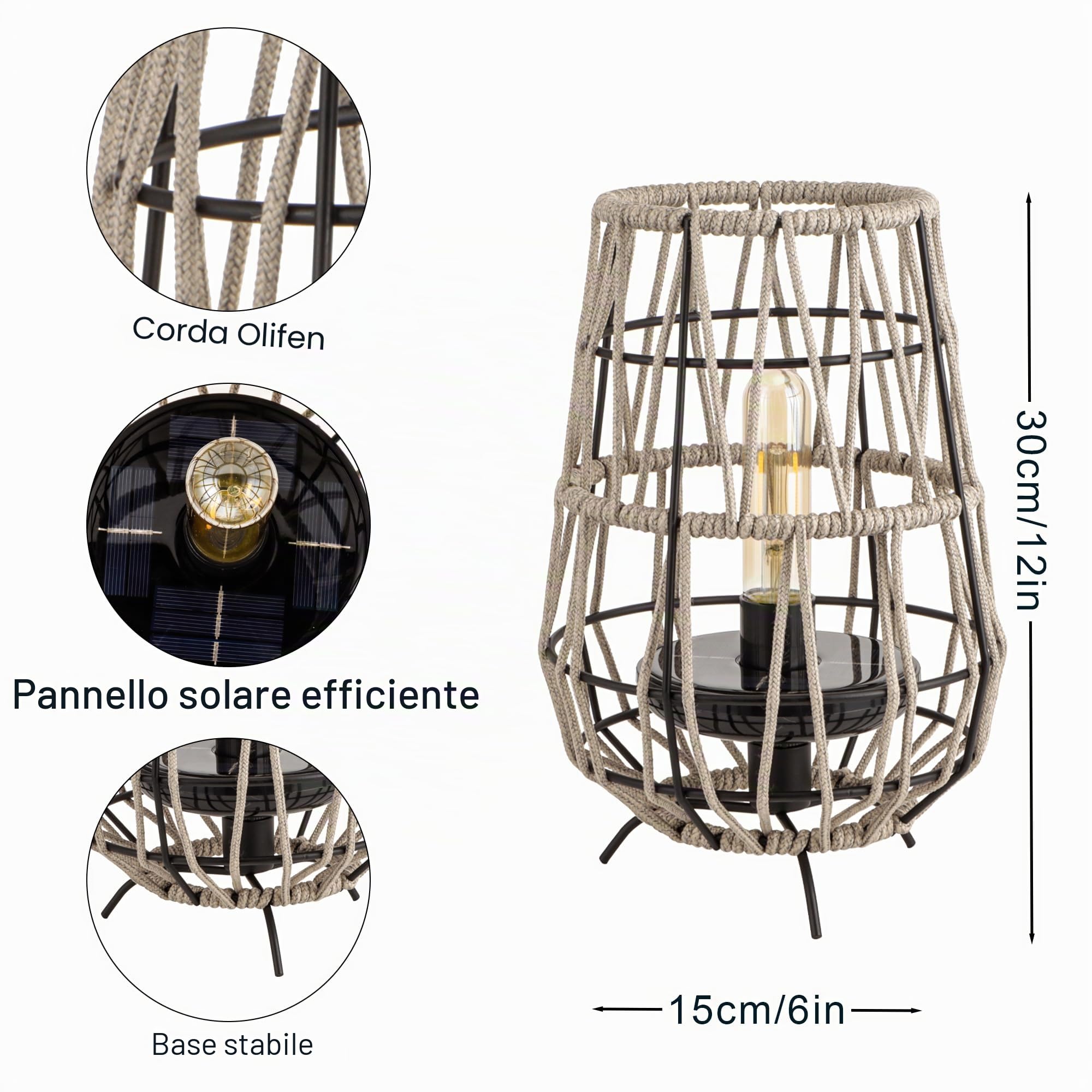 TRIROCKS 2 lanterne solari da esterni da appendere con corda olifen impermeabile in rattan, per patio, giardino, prato, cortile (grigio)