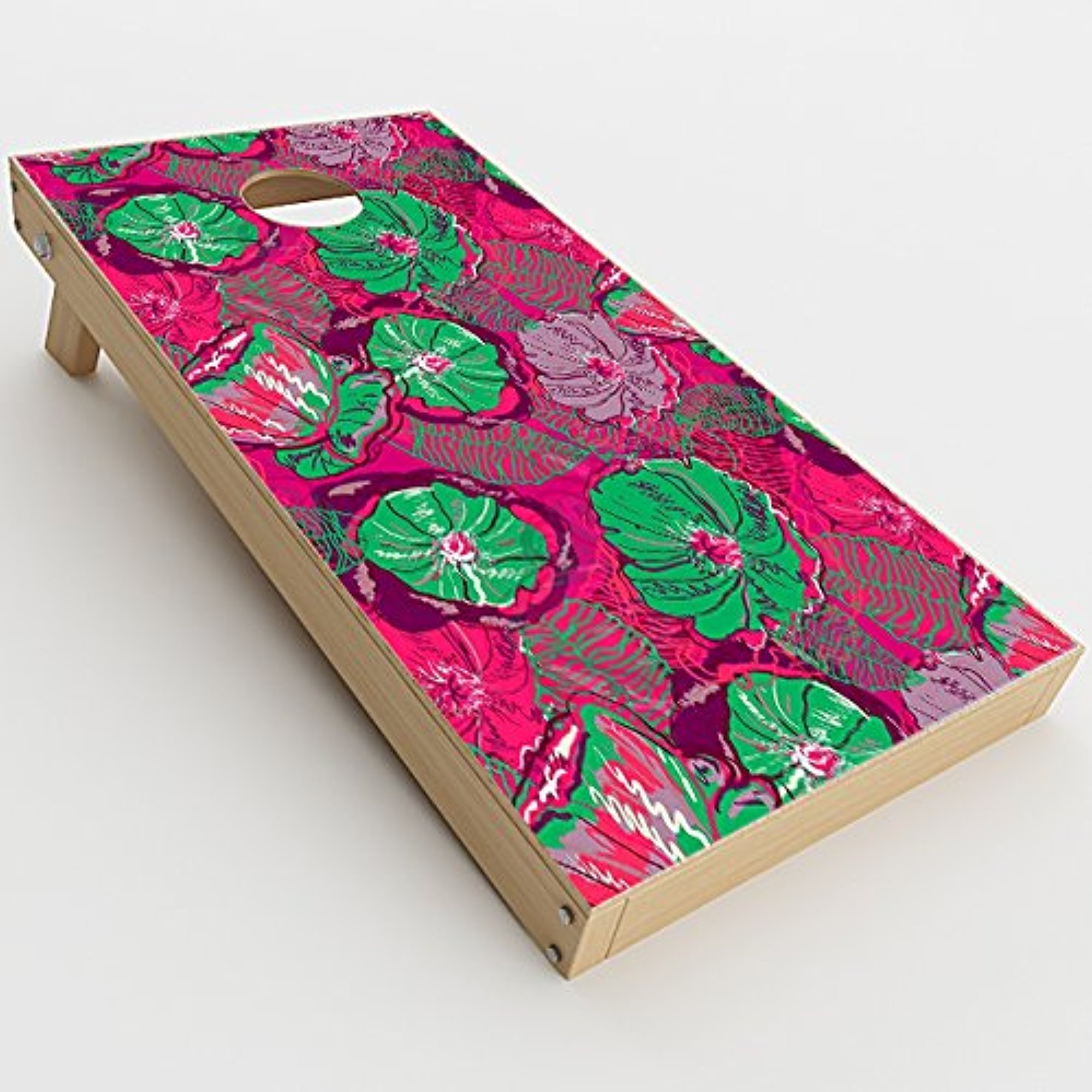 Skin Decal Vinyl Wrap for Cornhole Game Board Bag Toss/Pink Green Wild Flowers