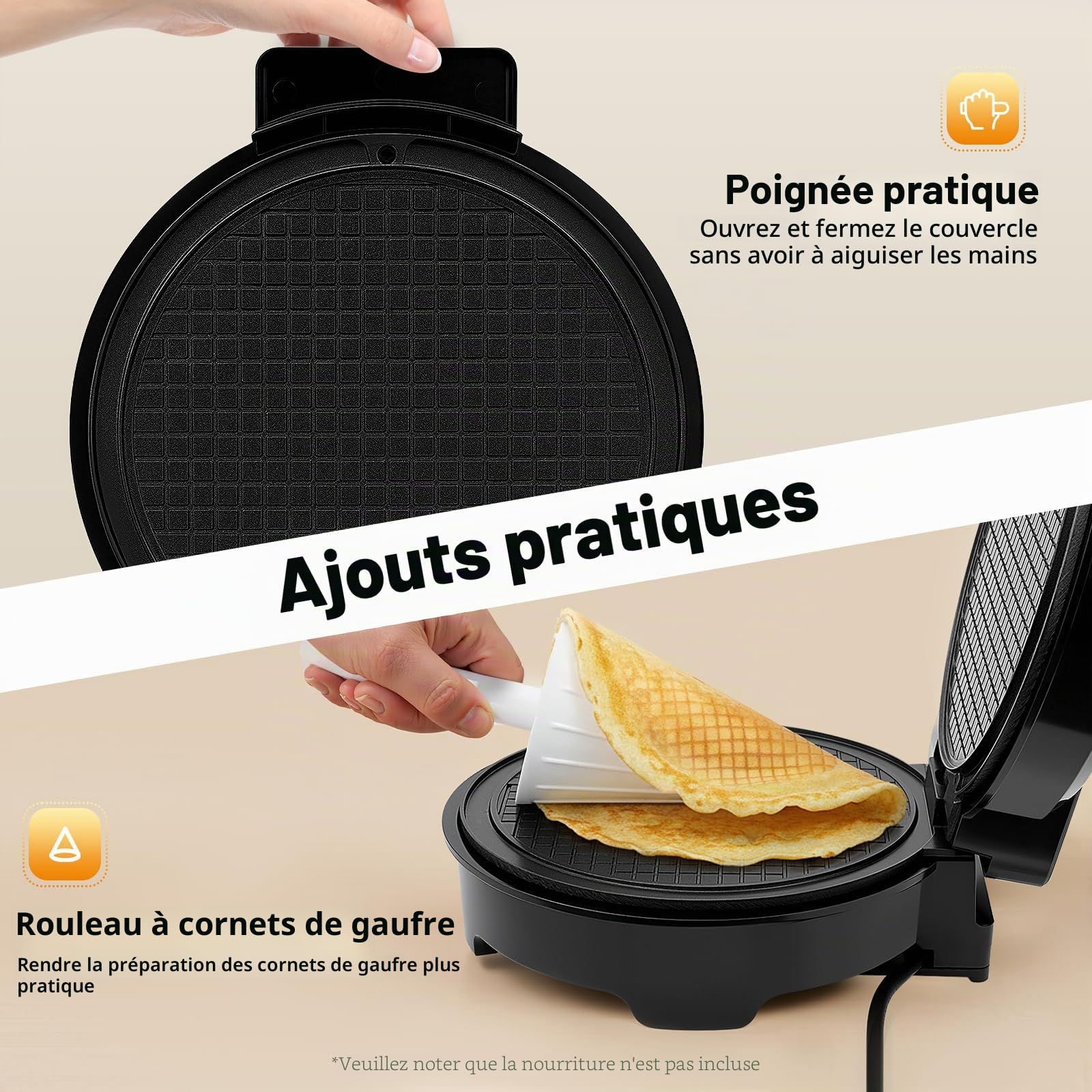 Machine à œufs en acier inoxydable 1200 W avec revêtement antiadhésif, moules à pâtisserie antiadhésifs avec 2 lumières, 100-150 °C, 20 cm de diamètre.