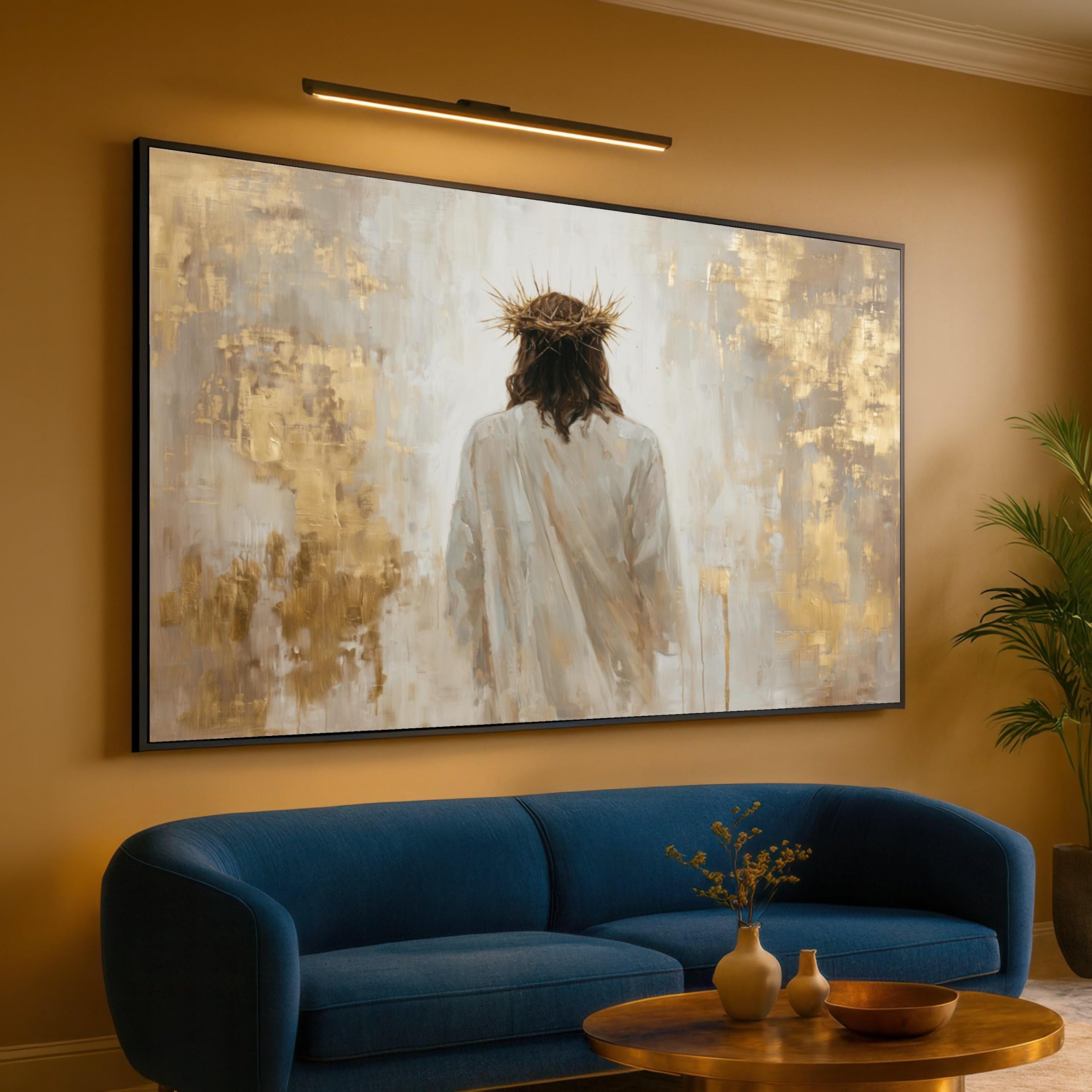 Tableau abstrait doré Jésus sur toile chrétienne 50x70 cm - 8