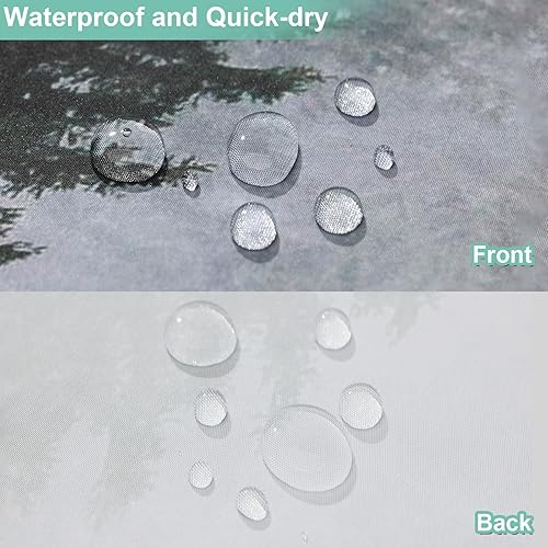 Miniatura 3 de ORTIGIA Cortina de ducha de 78 pulgadas para baño, juego de cortina de ducha de bosque natural con ganchos, cortina de baño decorativa con niebla