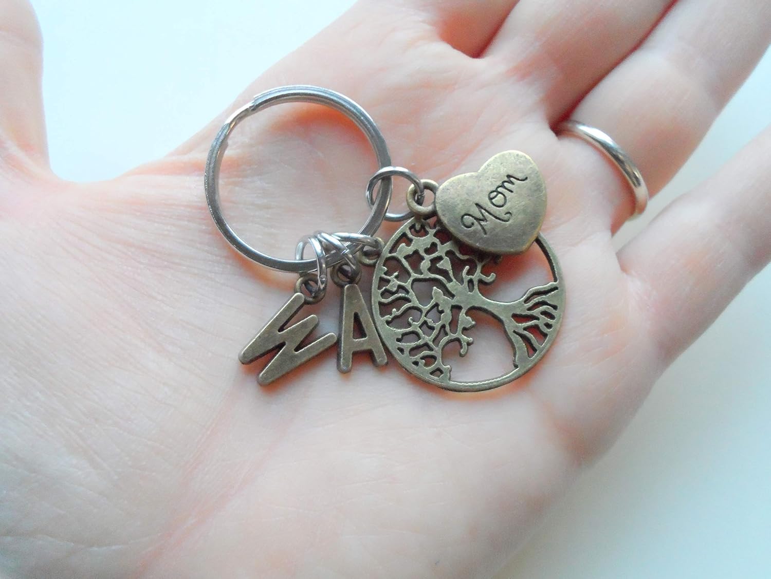 Custom Bronze Family Tree Keychain with Letter Charms, Gift for Mom or Gift for Grandma - Image 3