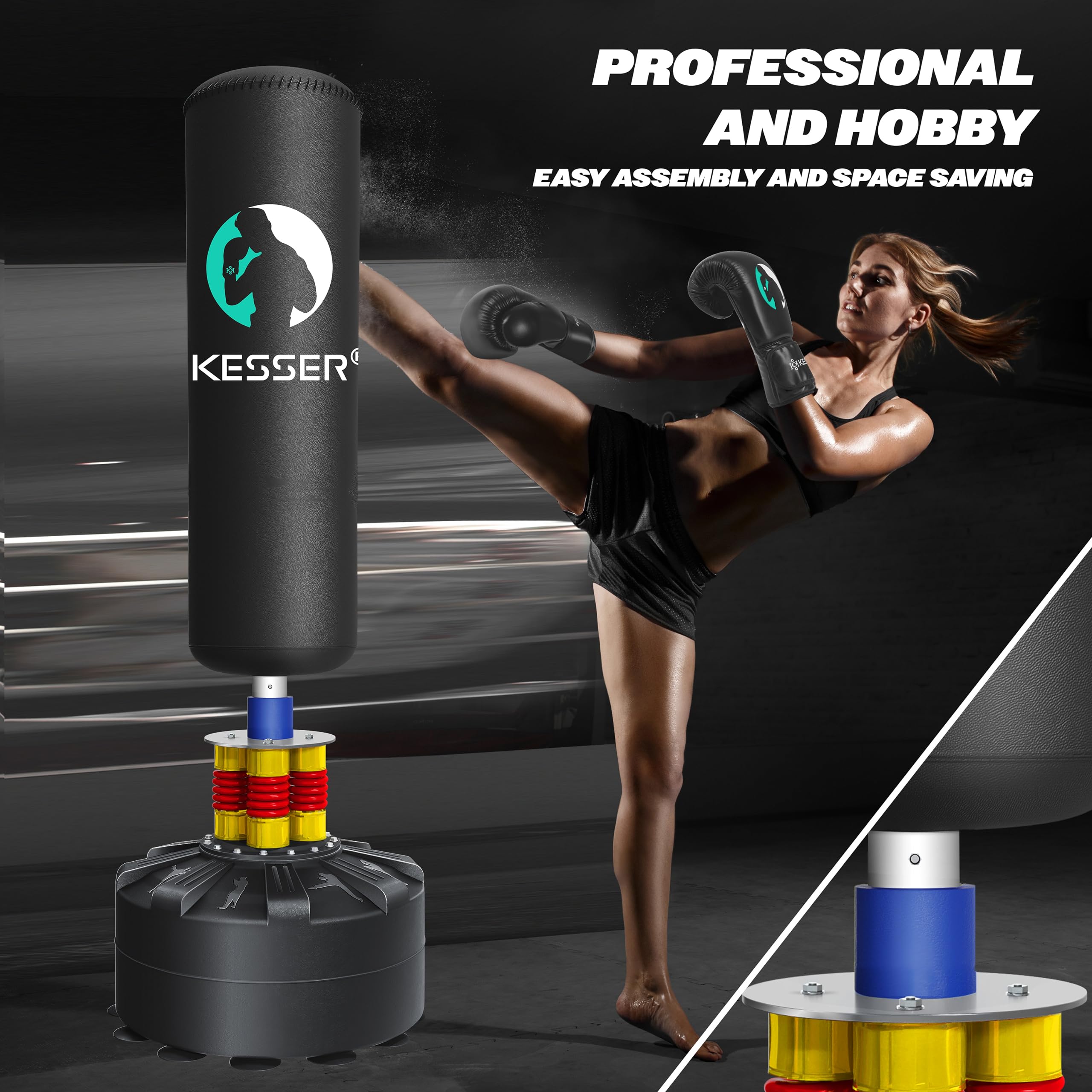 KESSER® Boxsack Set stehend Erwachsene mit Boxhandschuhe + Springseil, Kickboxsack, Freistehender Standboxsack MMA Boxpartner Boxing Trainer Fitness Boxsack mit Saugfuß