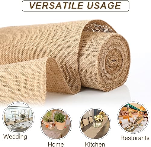 Miniatura 4 de Paquete de 12 caminos de mesa de arpillera, camino de mesa rústico de yute de tela de granja, centros de mesa para decoración de banquetes de boda