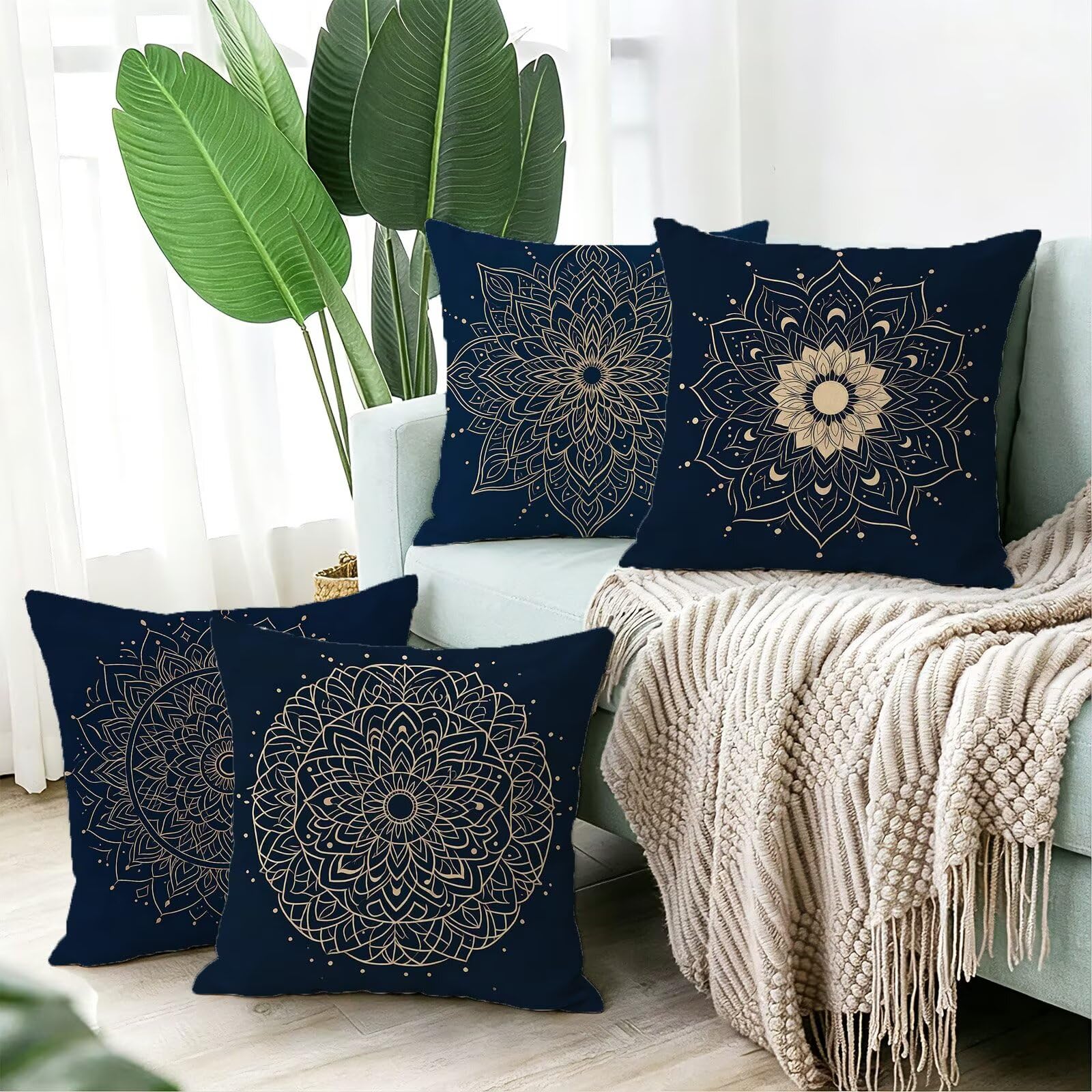 Blu Federe Cuscini Divano 70x70cm, Cuscini da Esterno Set de 4, Cod-345