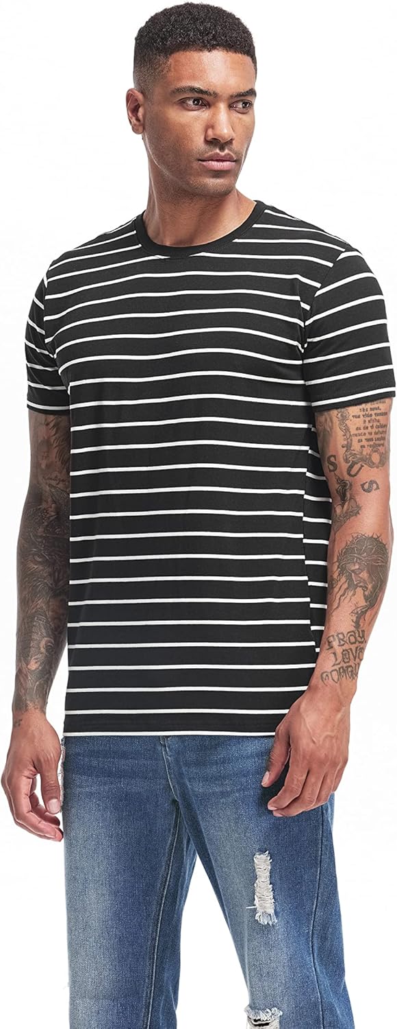 VEIISAR Men's Crewneck Striped T-Shirt Soft Elastic Cotton Tees - Image 6