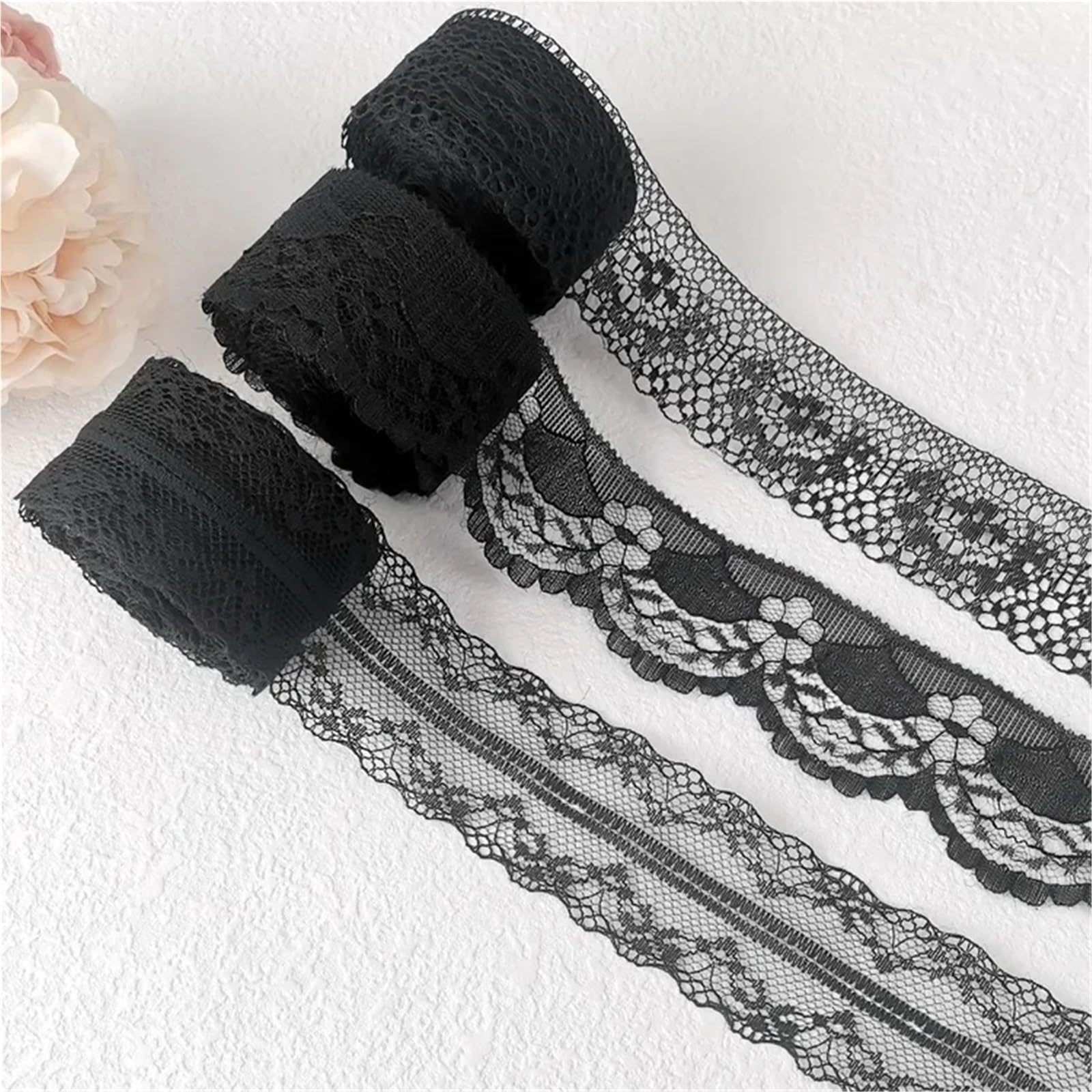 Cinta De Encaje Cinta de tela de encaje negro, material de embalaje for decoración de bricolaje, accesorios de encaje for vestidos y prendas. Para Coser Manualidades(3cm Black)