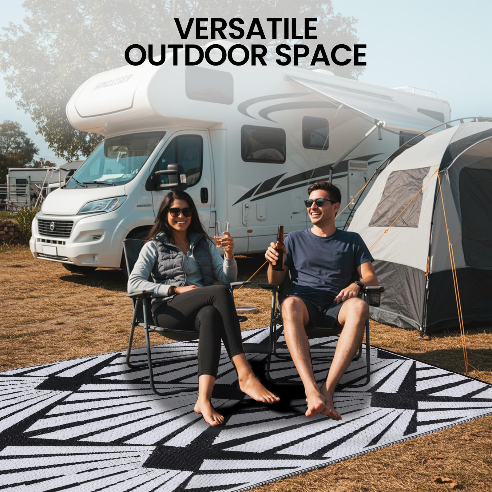 BUPPLEE Tapis d'extérieur réversible pour patio, tapis d'extérieur réversible en paille en plastique imperméable et pliable avec protection UV, tapis de paille à séchage rapide pour terrasse