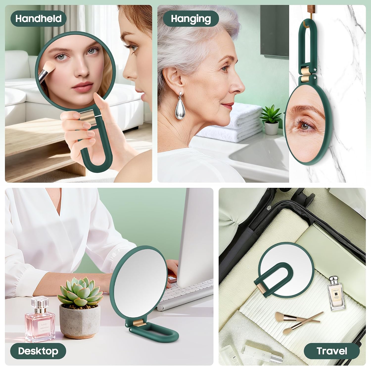 MIYADIVA 40X Magnifying Mirror, Hand Mirror for Makeup, Double Sided with 40X/1X Magnification, Travel Essential, Portable Foldable for Desktop and Bathroom, Gift for Women, Emerald Green image 5