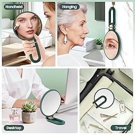 B Beauty Planet 40X Magnifying Mirror, Hand Mirror with Handle, Double Sided Hand Mirror with 40X/1X Magnification, Travel Essential Portable Foldable Makeup Mirror for Precision Makeup Green