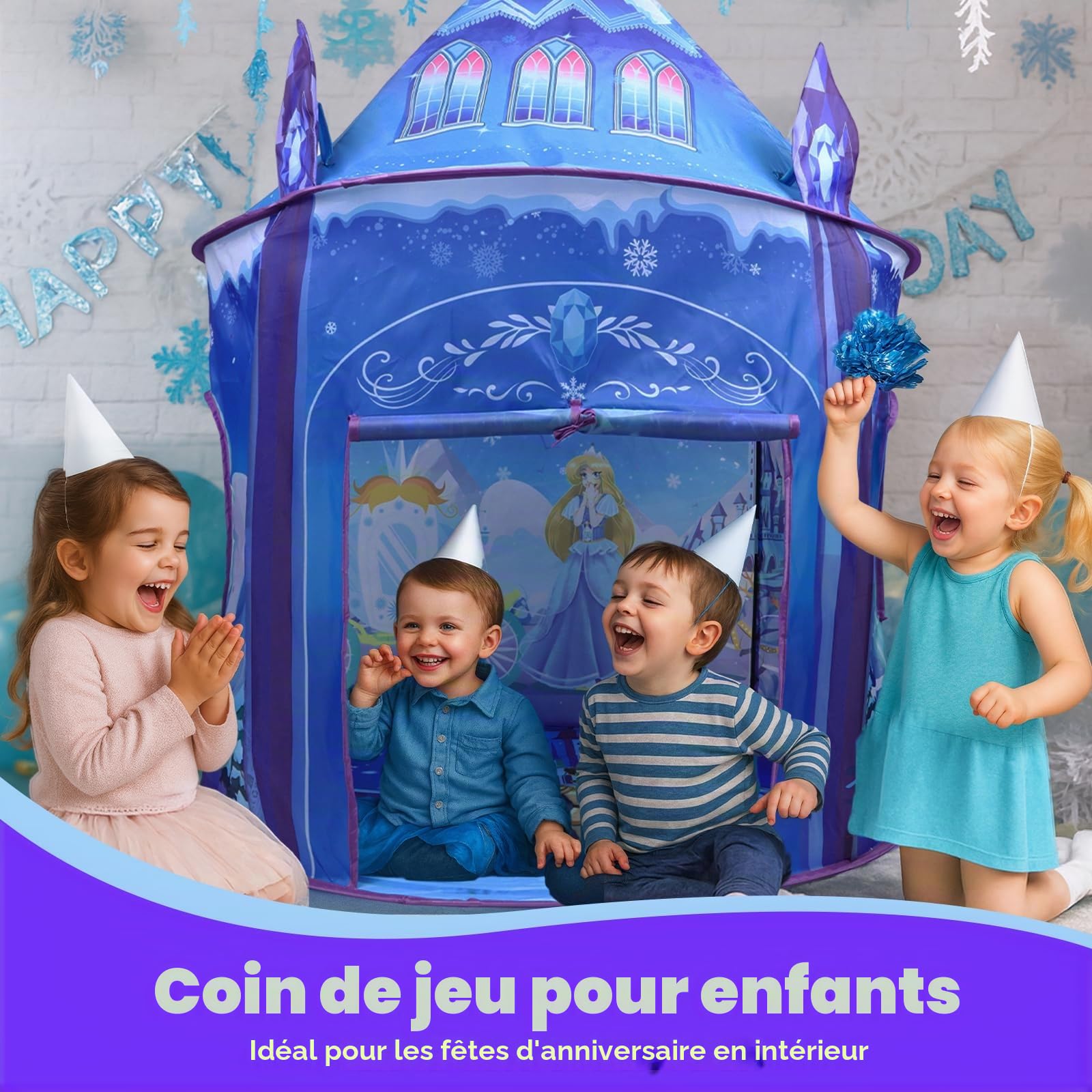 Tente de Jeu de Princesse pour Filles Château de Glace Jeu de rôle imaginatif Maison de Jeu intérieure extérieure Tente Pop-up Jouet Cadeau pour Enfants Tout-Petits fête Anniversaire