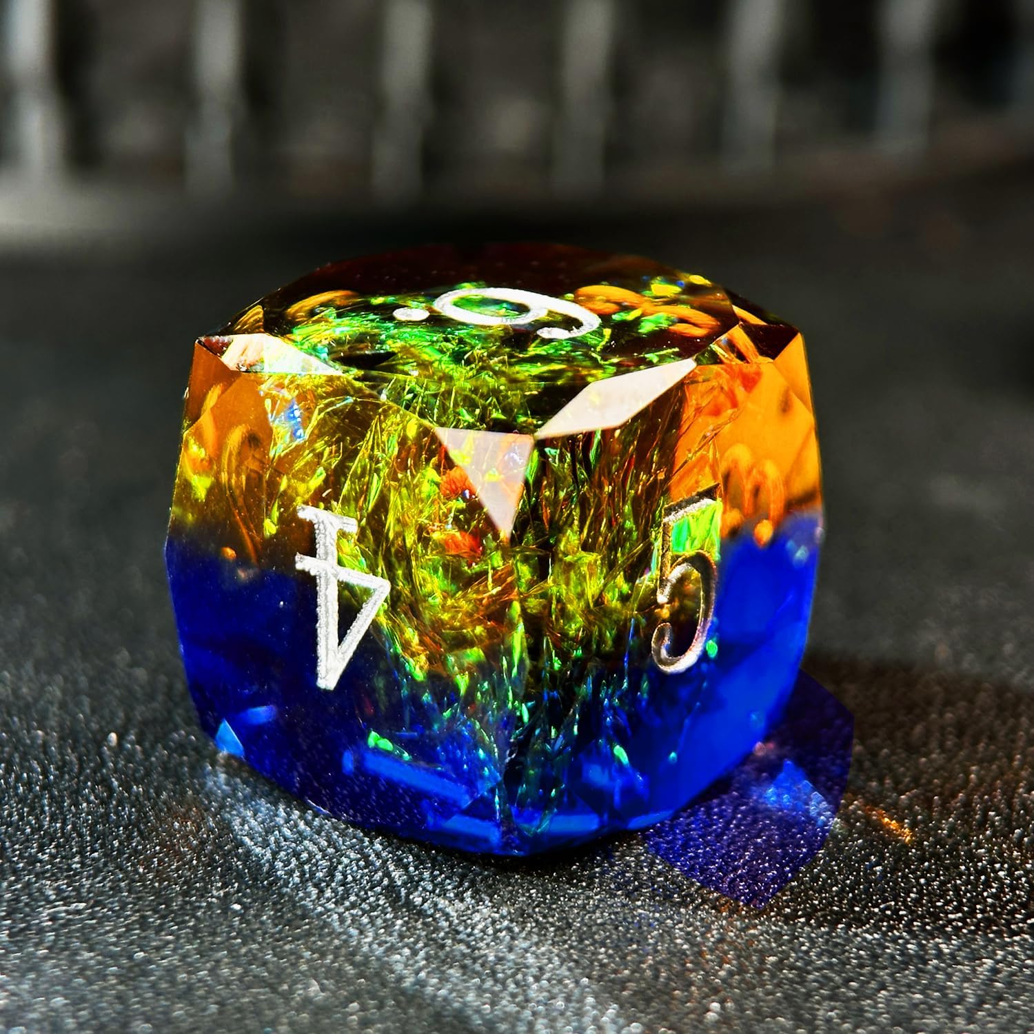 HAOMEJA Colorful Polyhedral Resin Dice Set, Hand-Cut Diamond Facet Optical Dice | Perfect for RPG, Tabletop & Board Games | Halloween, Christmas & Birthday Gift (Blue Yellow)