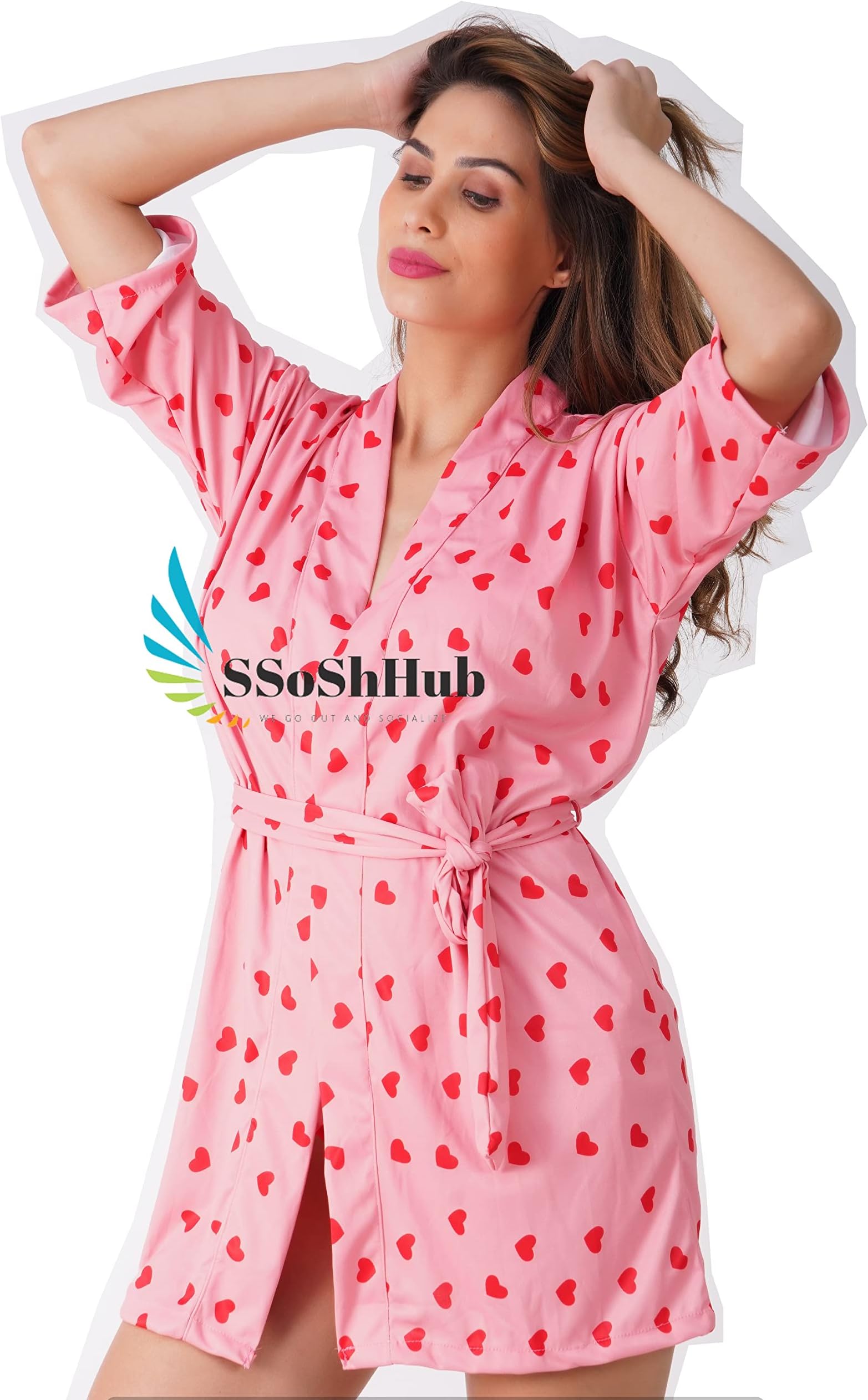 SoSh Heart Print Love Women Lingerie Lace Babydoll V Neck Chemise Halter Mesh Nightwear Babydoll Lingerie for Honeymoon Nightwear Beahwear BeachParty Lingerie with Panty Free Size