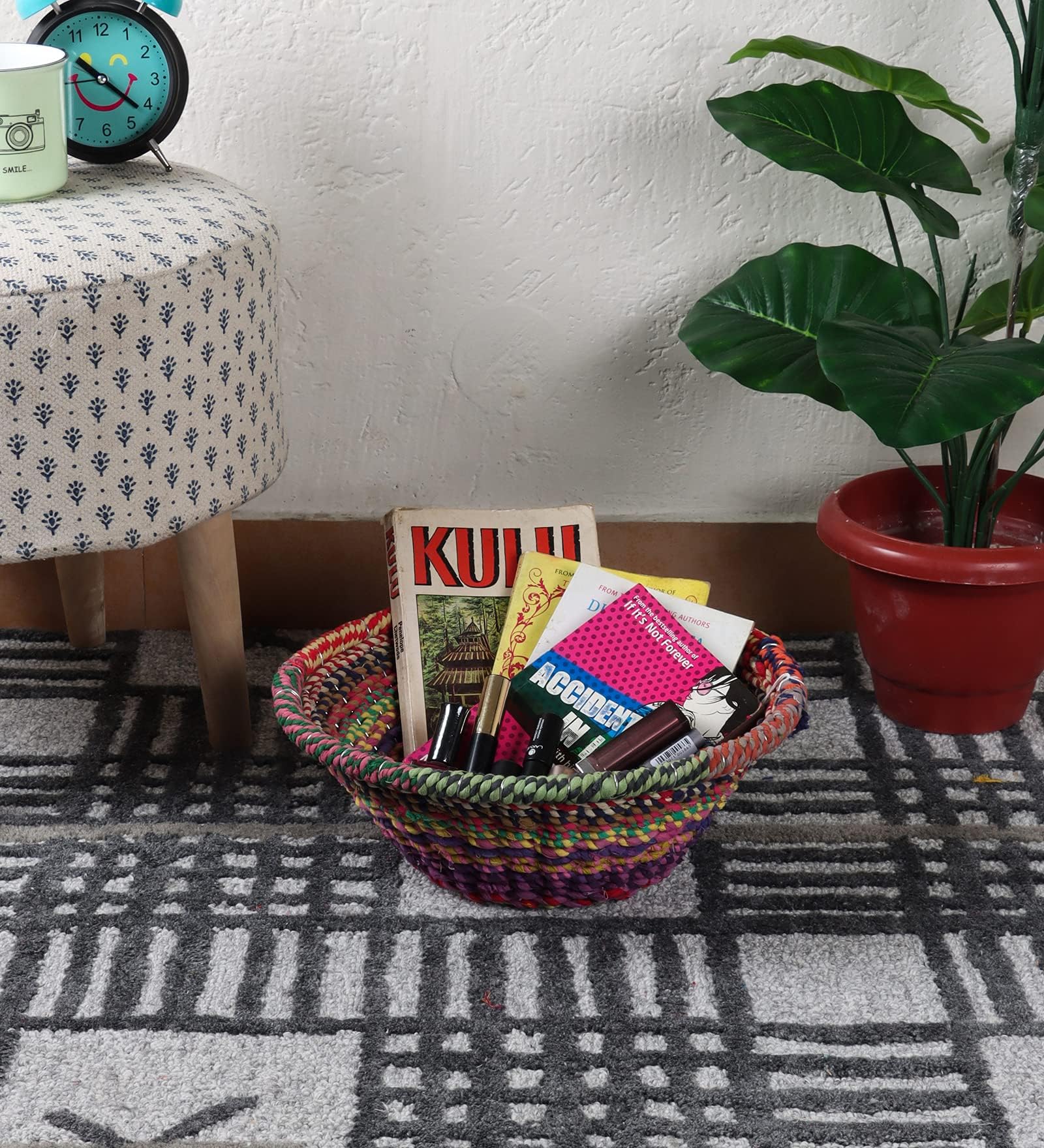 The Tickle Toe Cotton Rope Storage Basket | Handmade, Eco-Friendly Organizer for Home, Nursery & Bedroom | Soft, Durable & Round | 28L x 15W x 12H cm