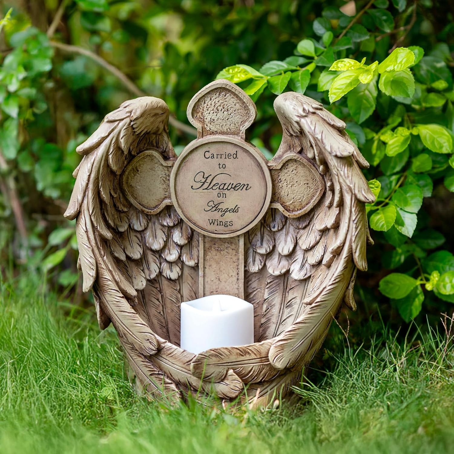 12“ Angel Wings Embracing Cross Solar Flameless LED Candles Outdoor Garden Memorial Statue for Garden Decoration Yard Art, A Touching Memorial Gift & Condolence Gifts Grave Decorations for Cemetery