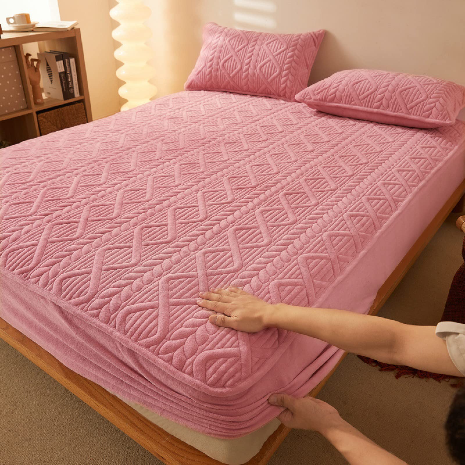 Dopasowane prześcieradła Podwójne pikowane Ochraniacz na materac 180X220 + 30 cm Narzuta Bawełniana narzuta Patchwork Incl, Wykonana z oddychającego pikowanego koca
