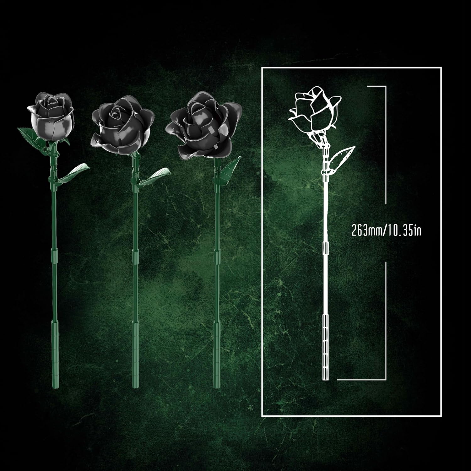 Black Rose Bouquet Building Set, Compatible with Lego Flowers for Adults - Botanical Collection Gift for Valentines - Artificial Home Retro Decor - Image 5